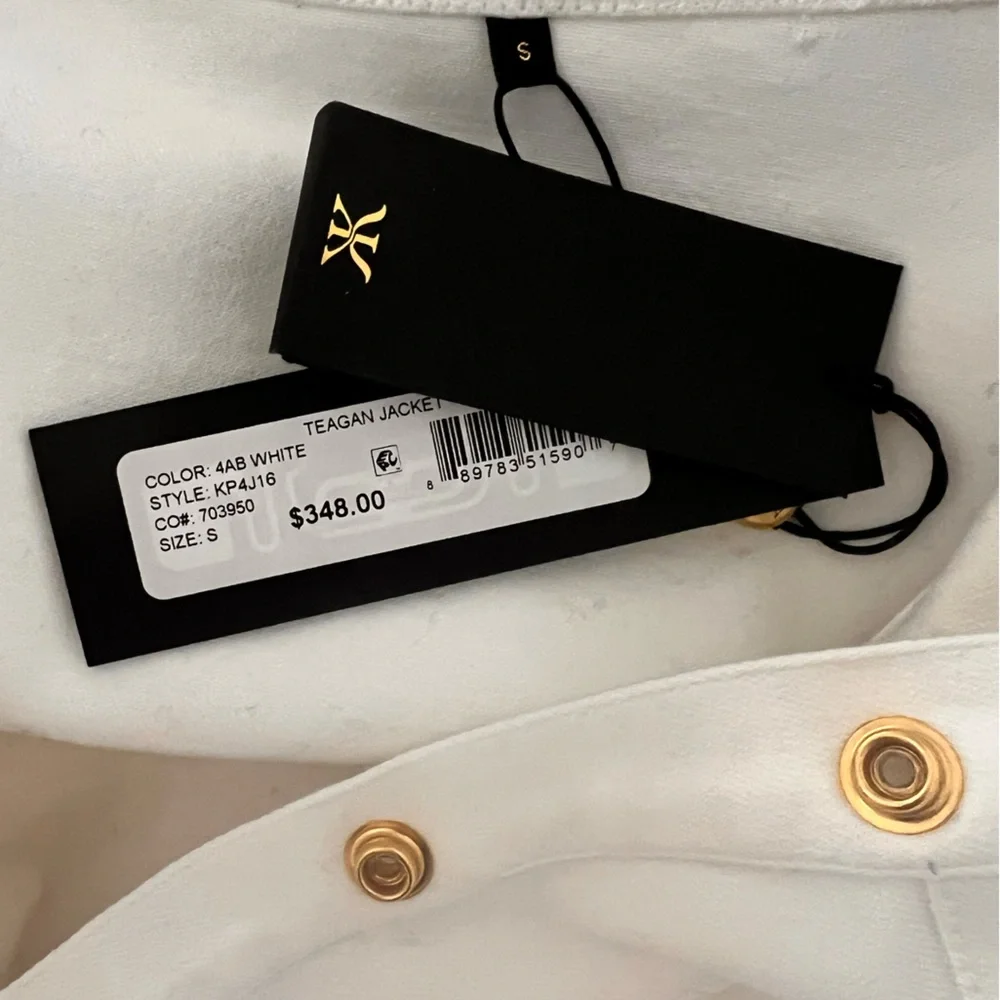NWT $348 Kobi Halperin Teagan Denim White Jacket Size S Cropped Brooch - Picture 12 of 13
